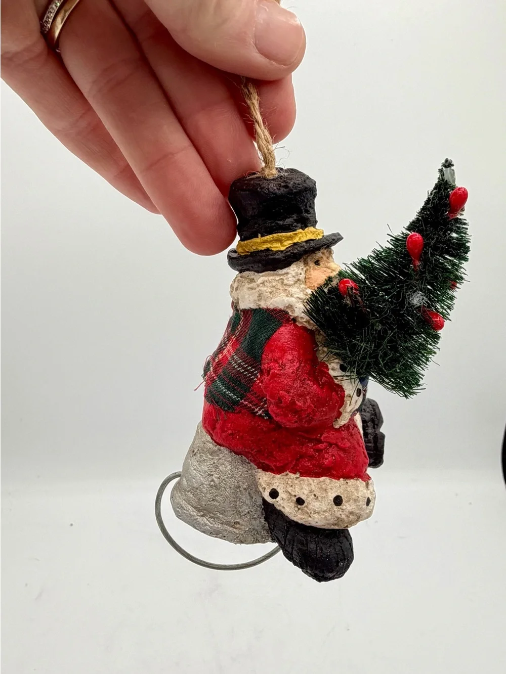 Rustic Vintage Style Santa Ornament Bottle Brush Tree Farmhouse Christmas Decor